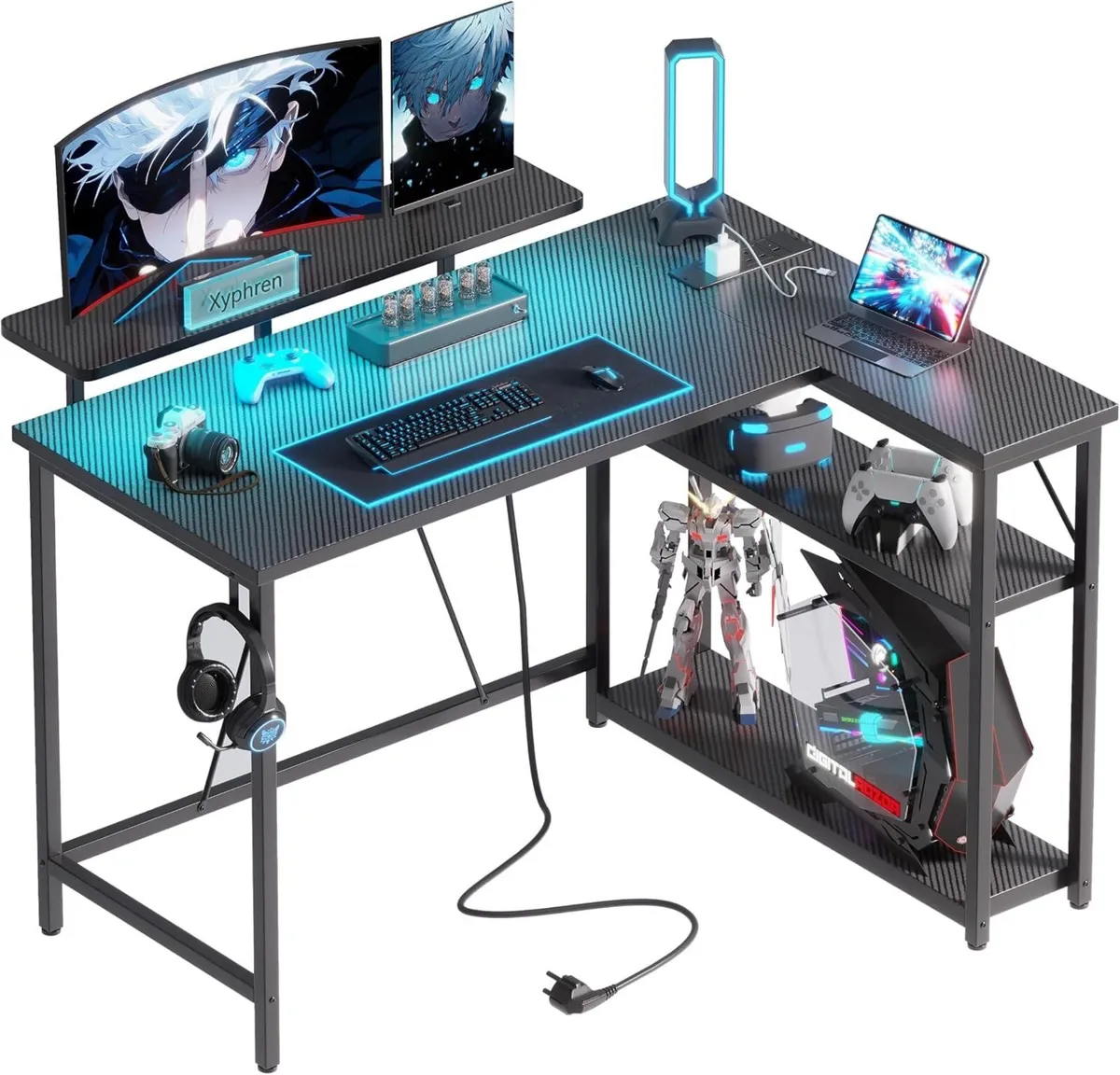 L Shaped Gaming Desk with RGB LED Lights - Image 1
