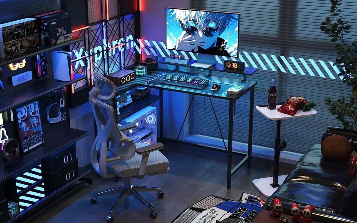 L Shaped Gaming Desk with RGB LED Lights - Image 2
