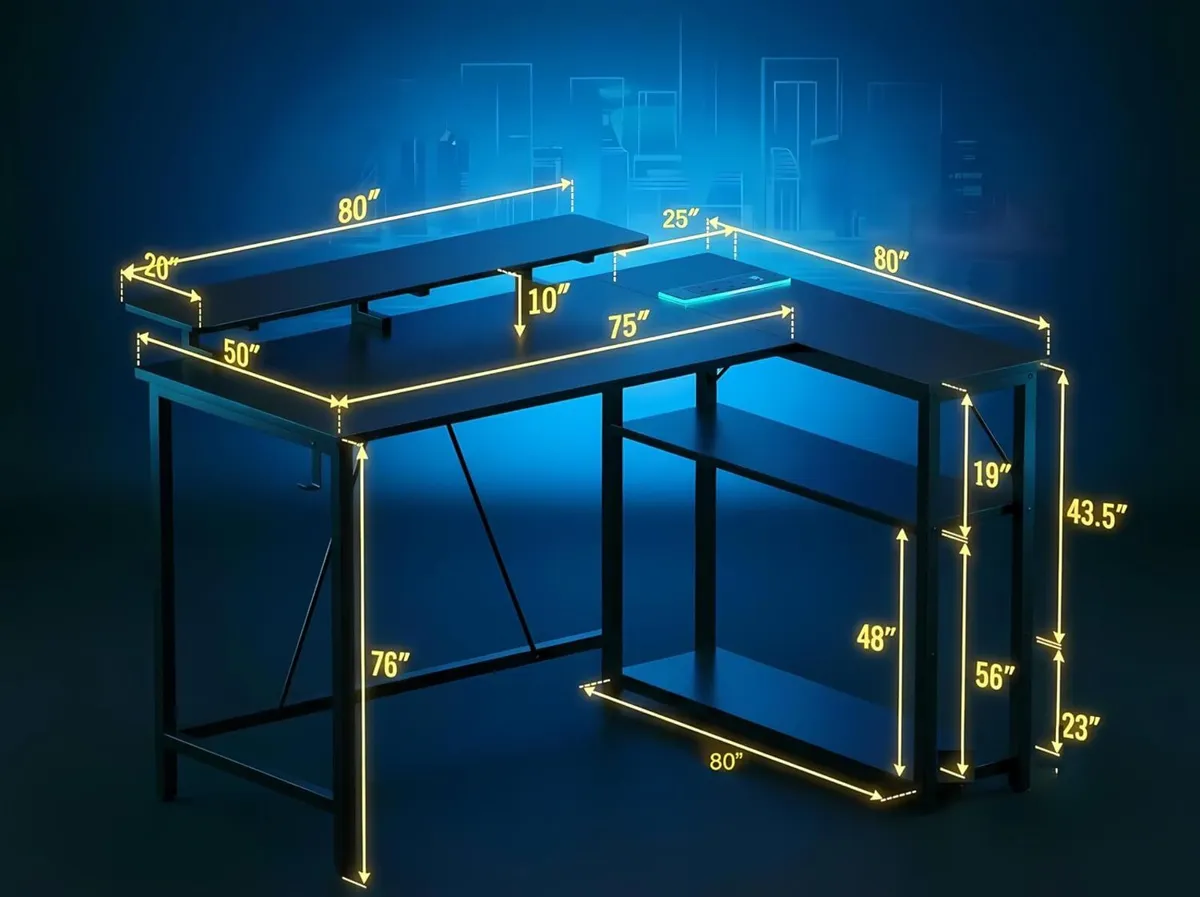 L Shaped Gaming Desk with RGB LED Lights - Image 3