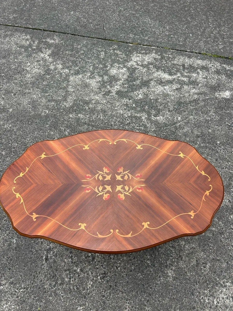 Large Oval Marquetry Coffee Table - Image 4