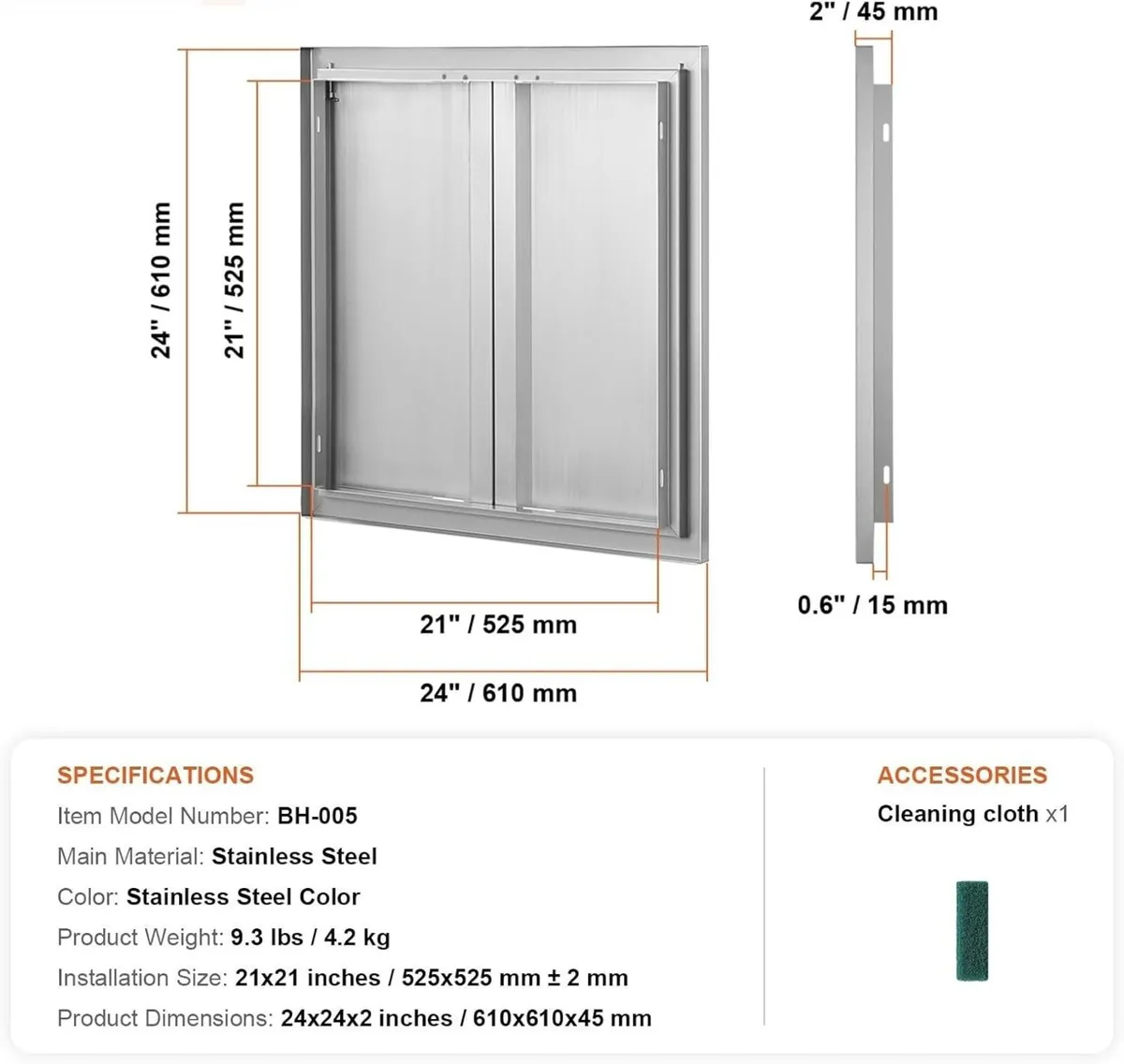 24 x 24 Inch Stainless Steel BBQ Access Door - Image 4