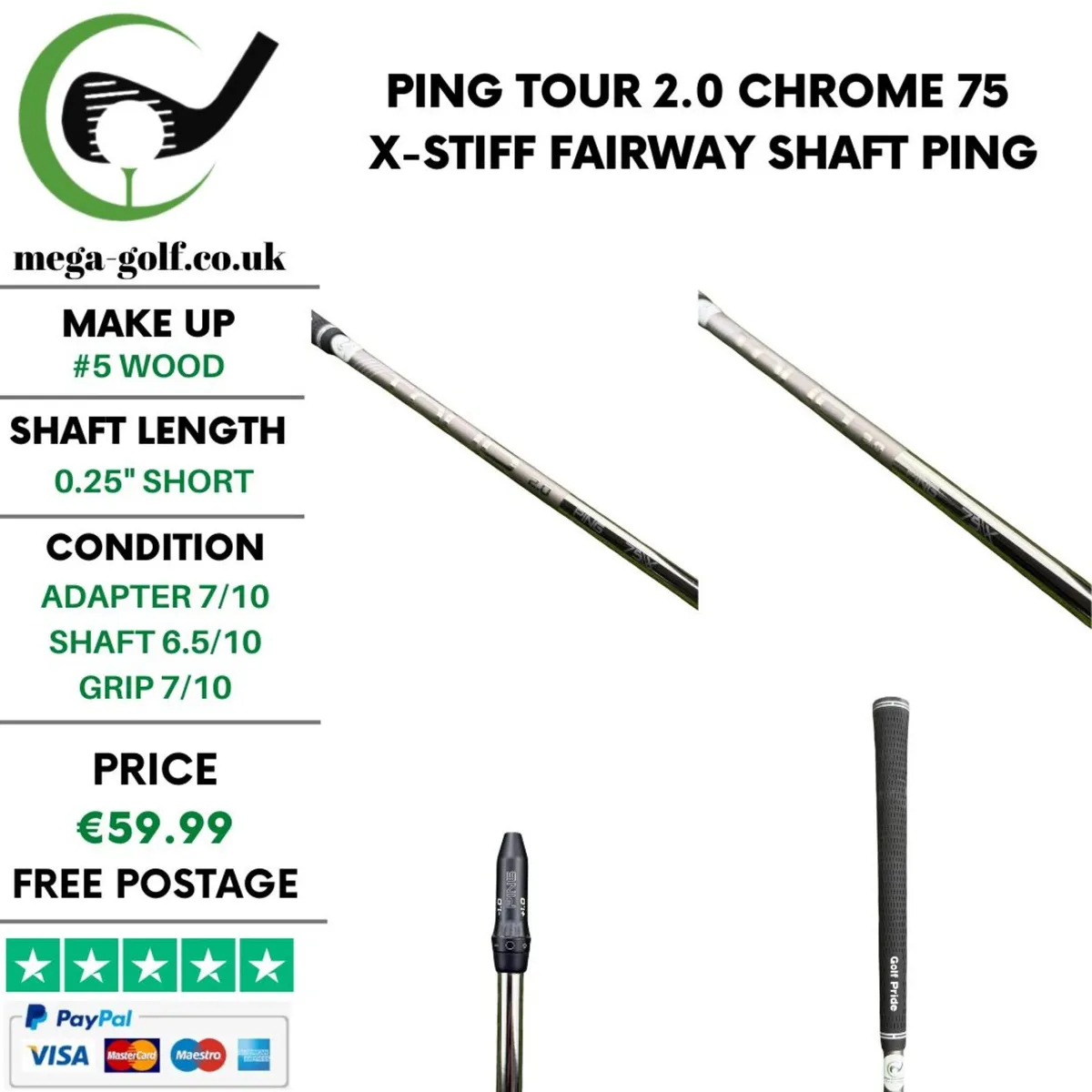 Ping Tour 2.0 Chrome 75 X-Stiff #5 Wood Shaft - Image 1