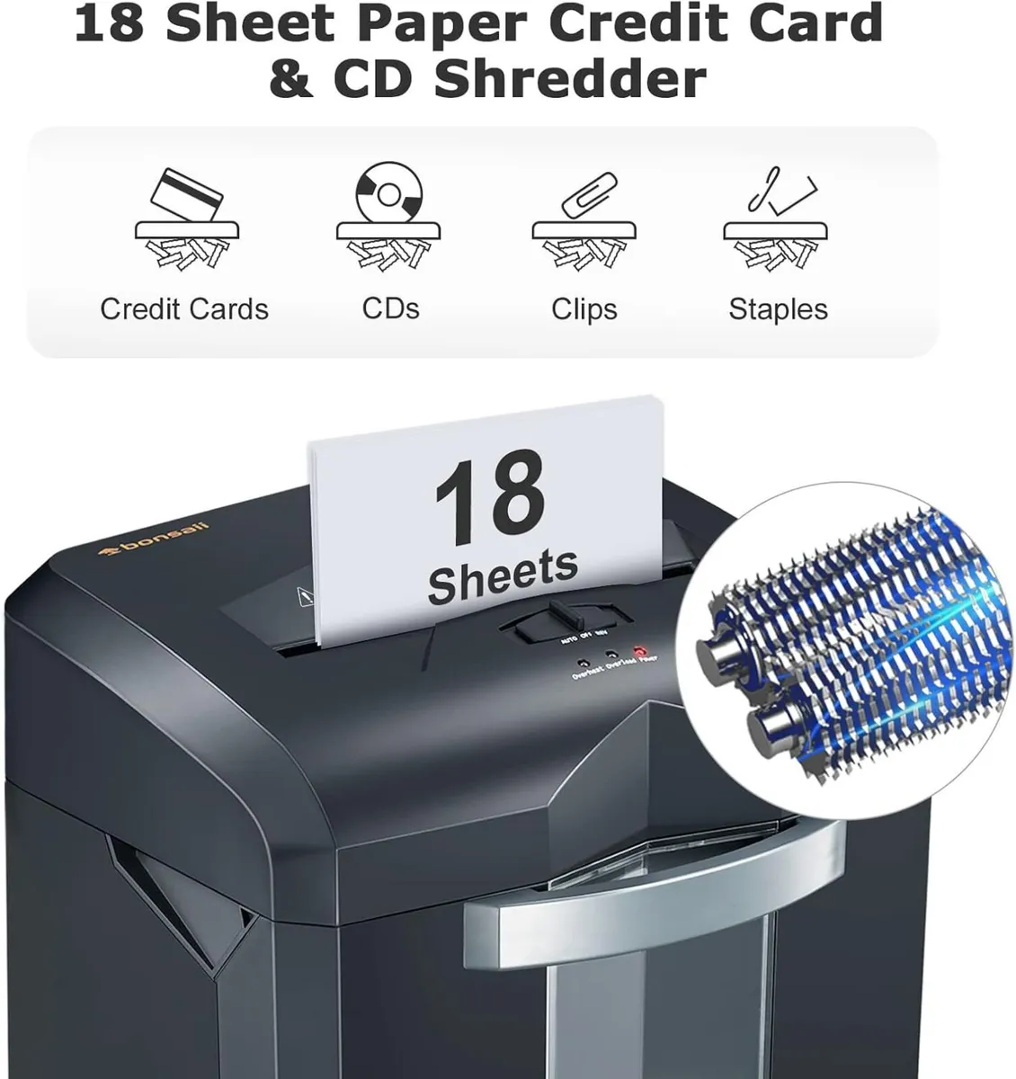 18-Sheet Cross-Cut Heavy Duty Paper Shredder - Image 2