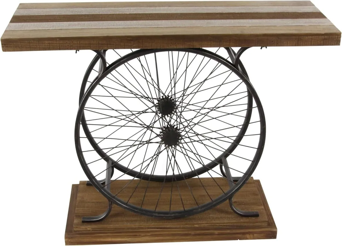 Wood Bike Wide Slatted Top Console Table - Image 1
