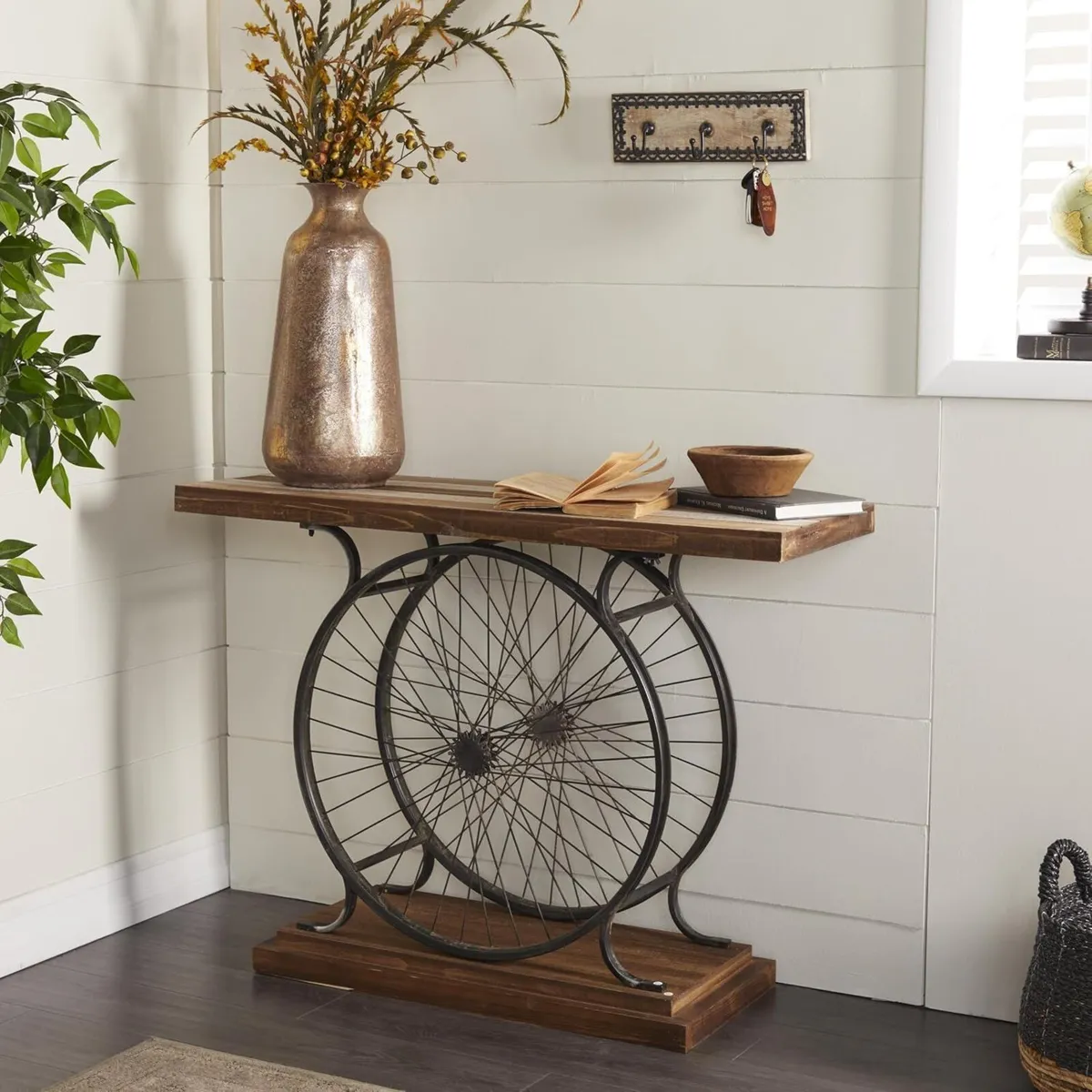 Wood Bike Wide Slatted Top Console Table - Image 2