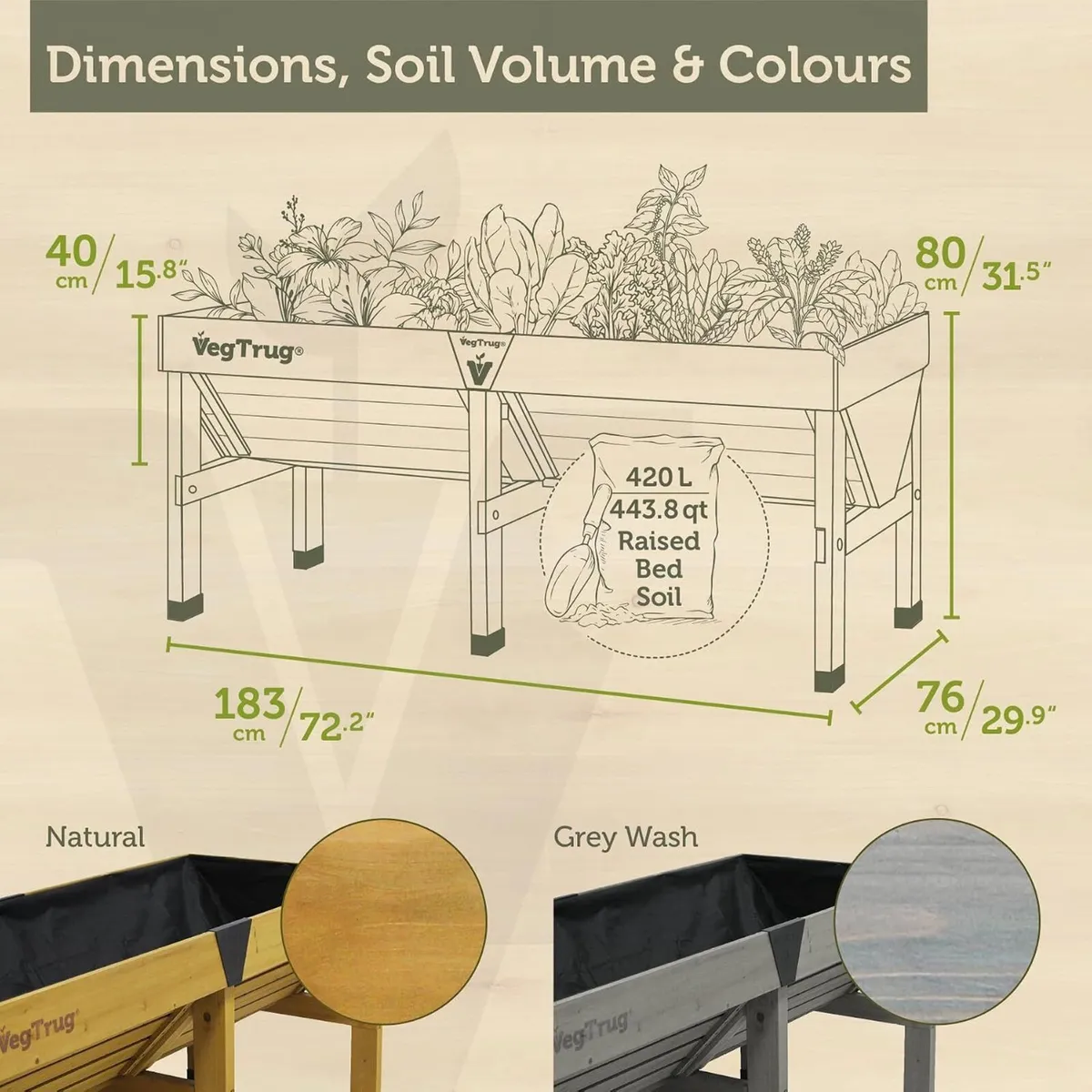 Classic 1m Raised Bed Planter Wash - Image 2