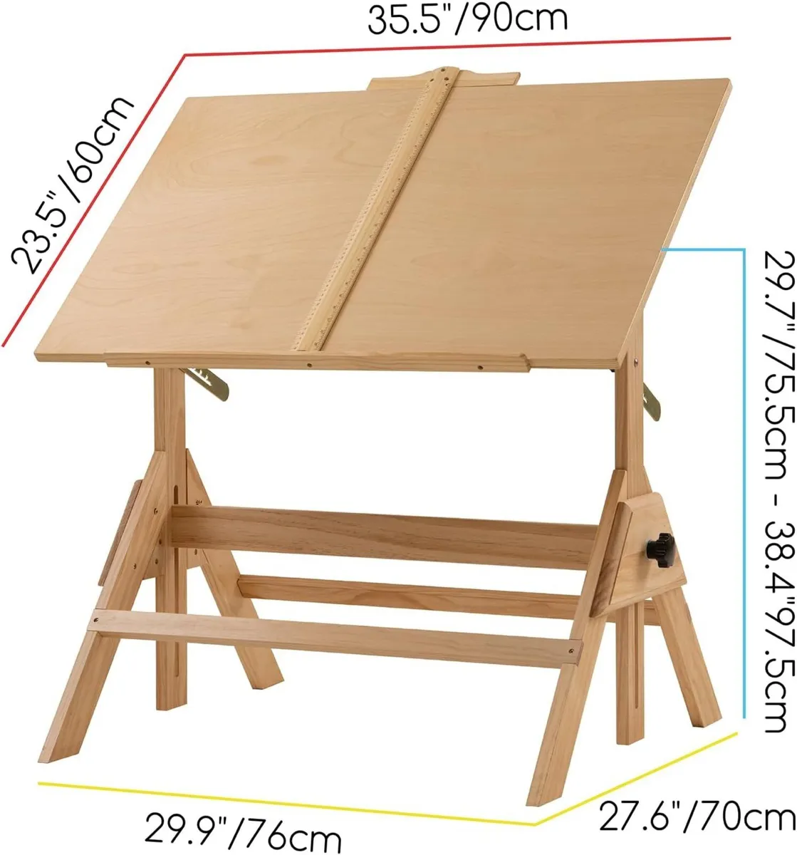 Wood Adjustable Drafting Table: 35.5" X 23.5" Art - Image 3