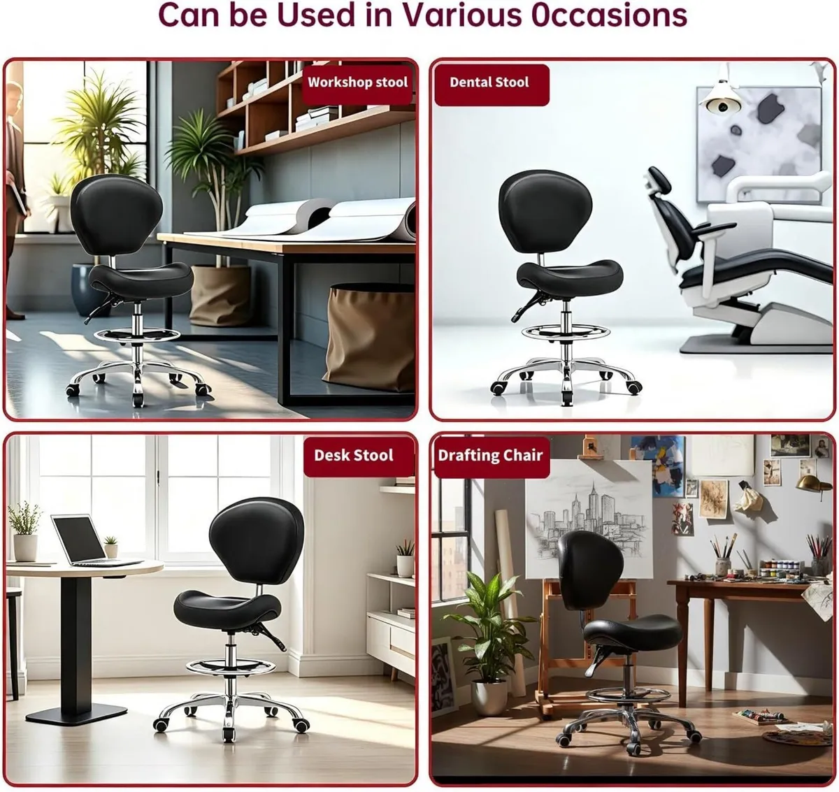 Adjustable Stools Drafting Chair: with Backrest - Image 4