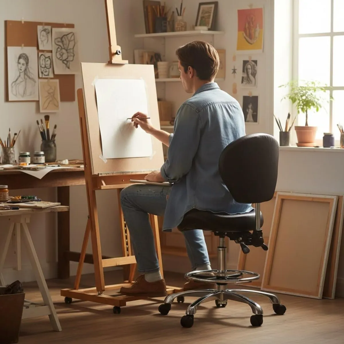 Adjustable Stools Drafting Chair: with Backrest - Image 2