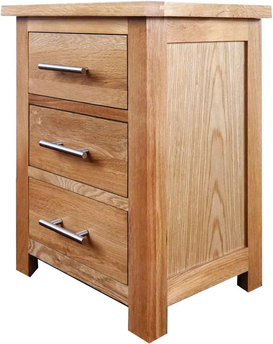 Oak Hard Wood Bedside Table in Light Lacquer - Image 1