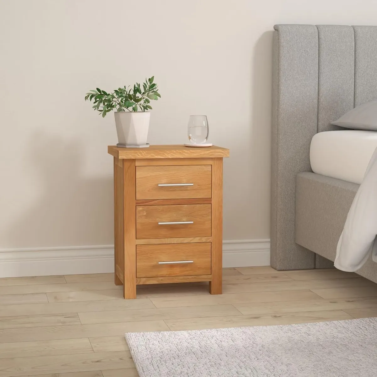 Oak Hard Wood Bedside Table in Light Lacquer - Image 2