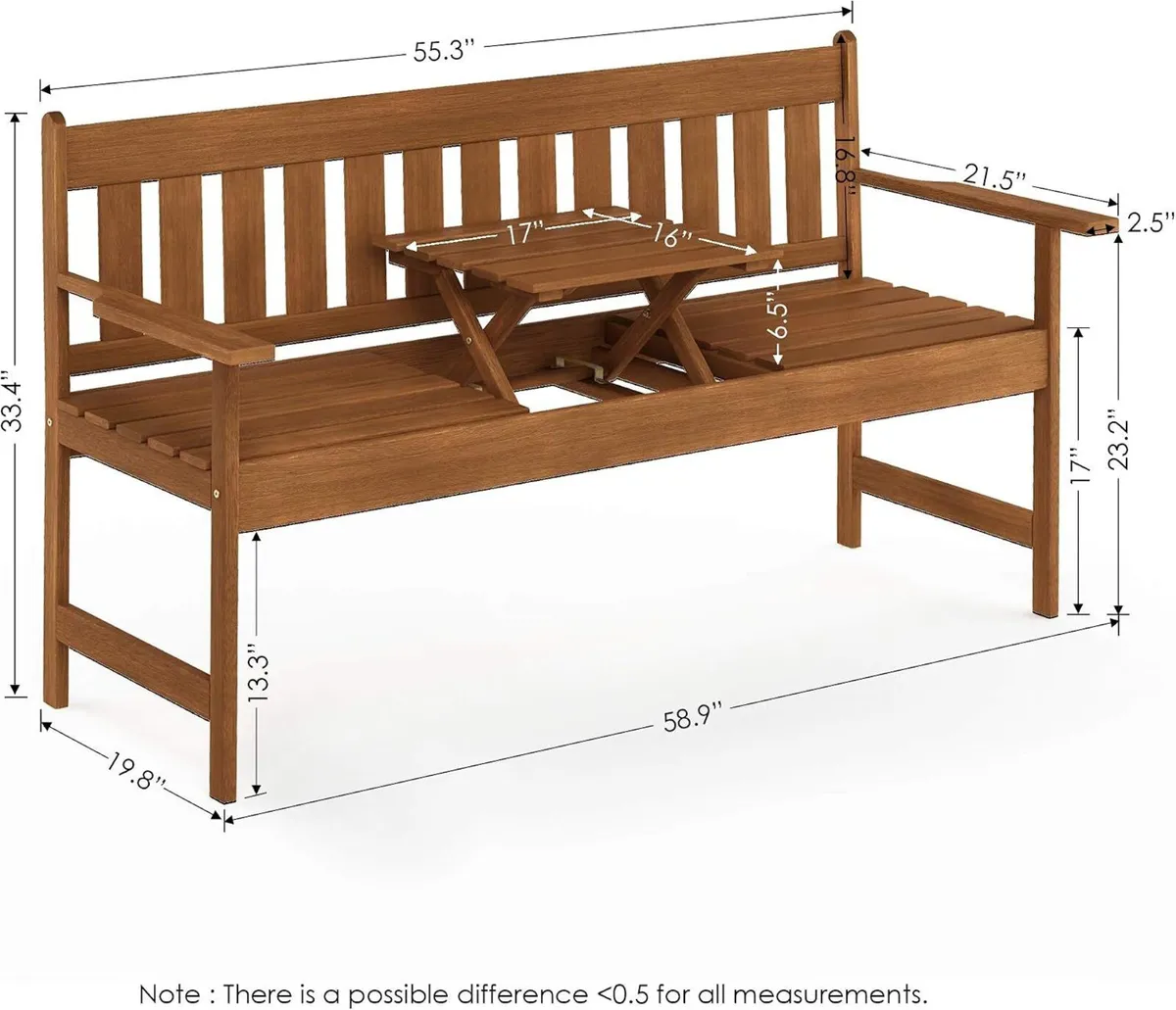 Outdoor Bench Occasional Garden with Back - Image 3