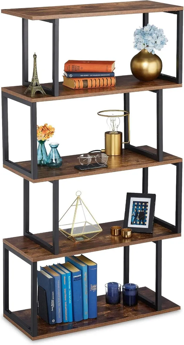 Bookcase Industrial Design 5 Open Levels MDF Metal - Image 1