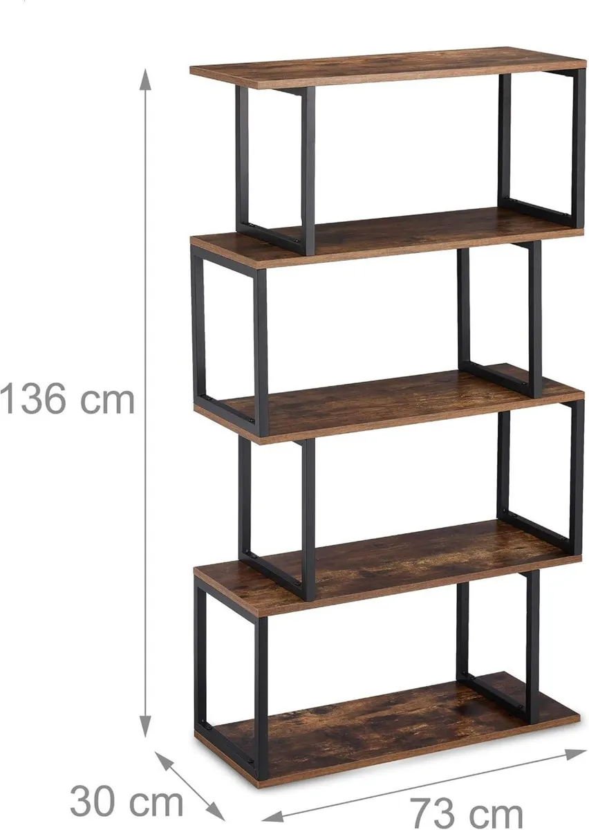 Bookcase Industrial Design 5 Open Levels MDF Metal - Image 3