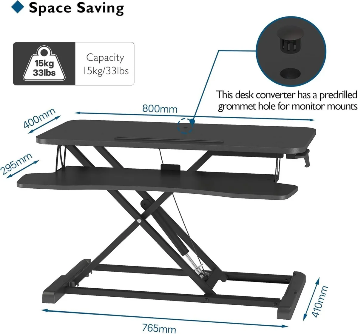80CM Standing Desk Converter Dual-Tier Height - Image 2