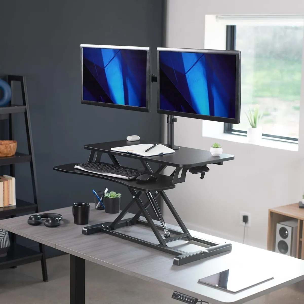 Adjustable Standing Desk Converter with Dual - Image 2
