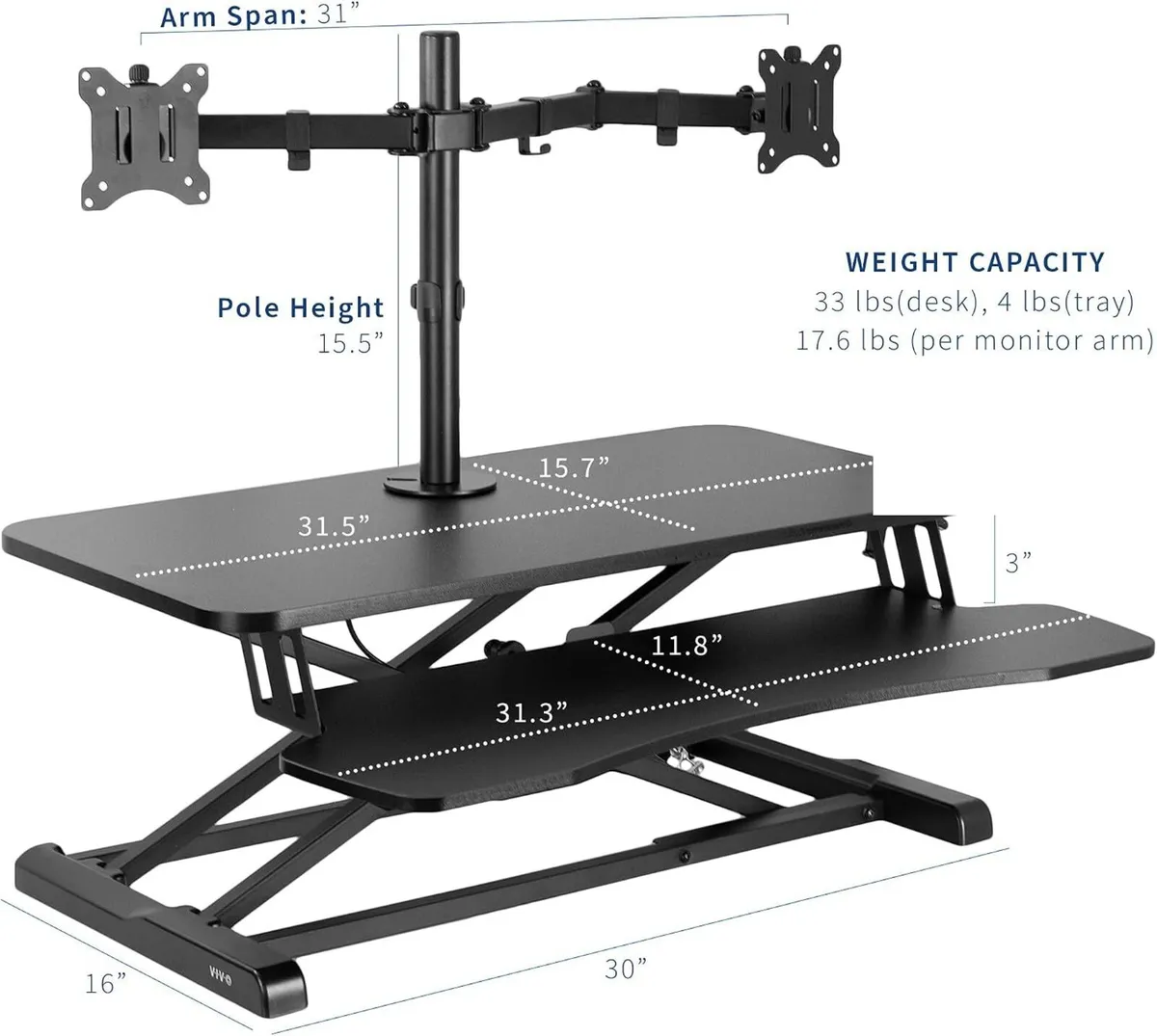 Adjustable Standing Desk Converter with Dual - Image 3