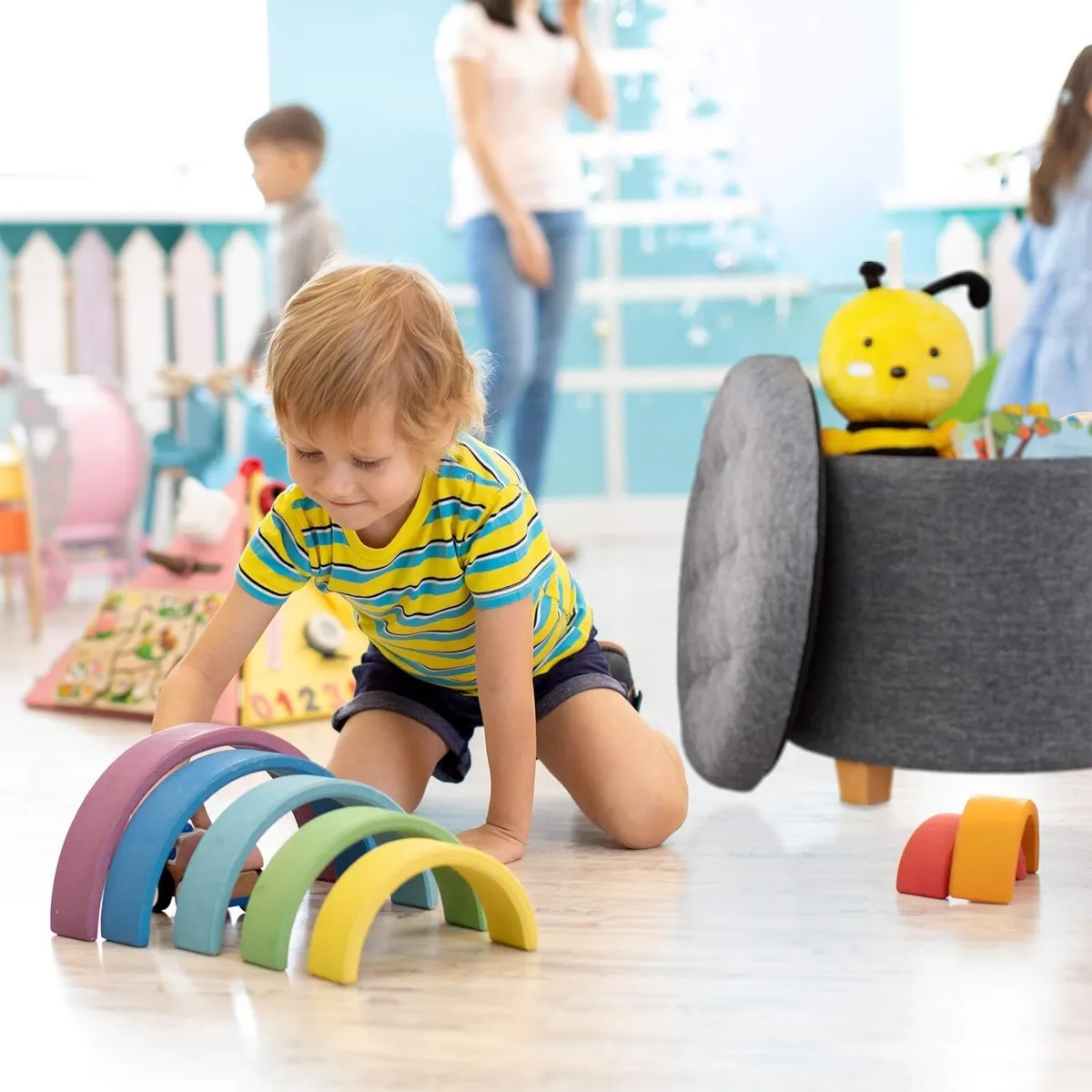 Stool with Storage Space Padded Seating Ottoman - Image 3