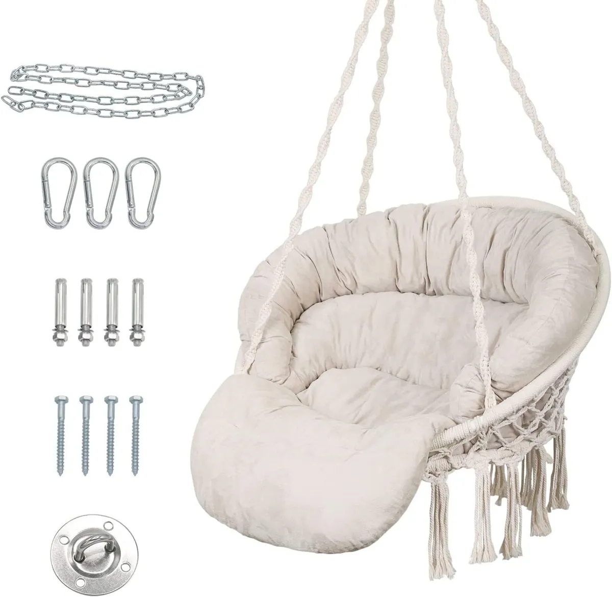 Hammock Chair with Cushion Handmade Macrame Swing - Image 1