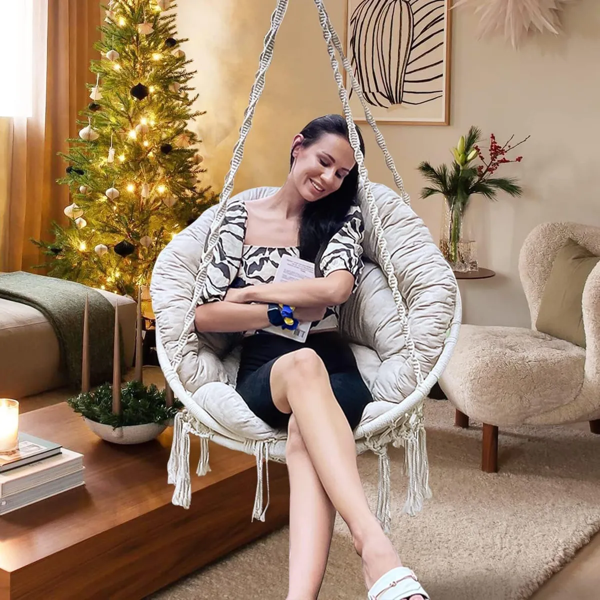 Hammock Chair with Cushion Handmade Macrame Swing - Image 2