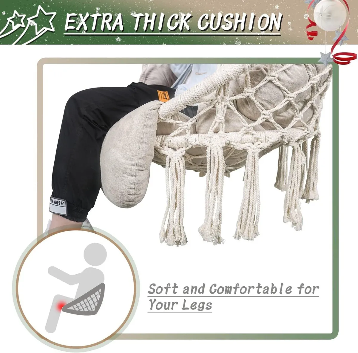 Hammock Chair with Cushion Handmade Macrame Swing - Image 4