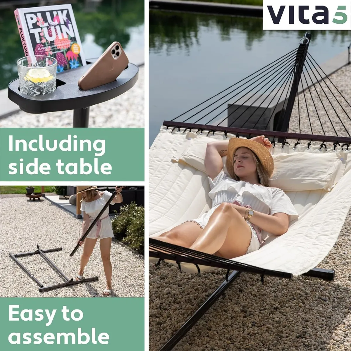 Double Hammock with Stand and Side Table 200 - Image 2