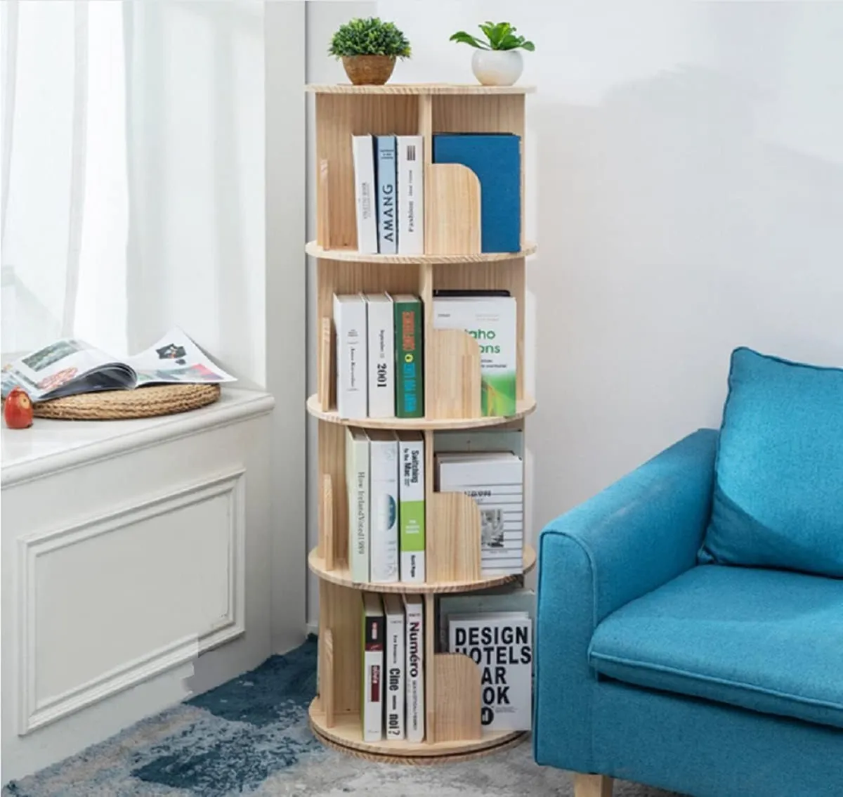 Rotating Bookshelf 360 Display 4 Tier Floor - Image 1