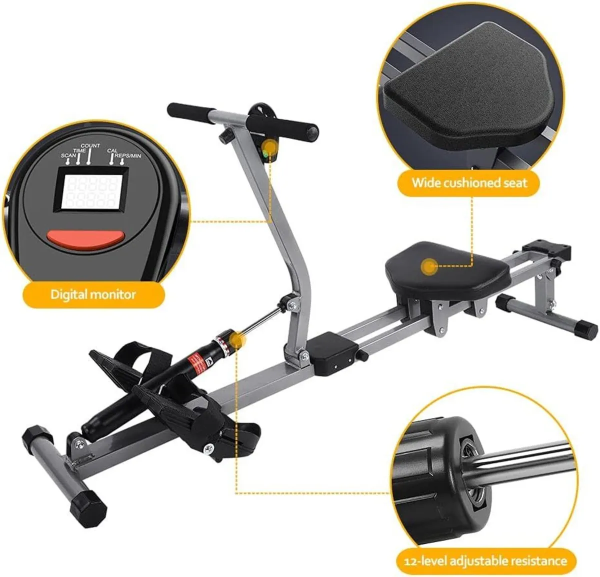 Rowing Machine Steel Folding Fitness with 12 Gears - Image 3