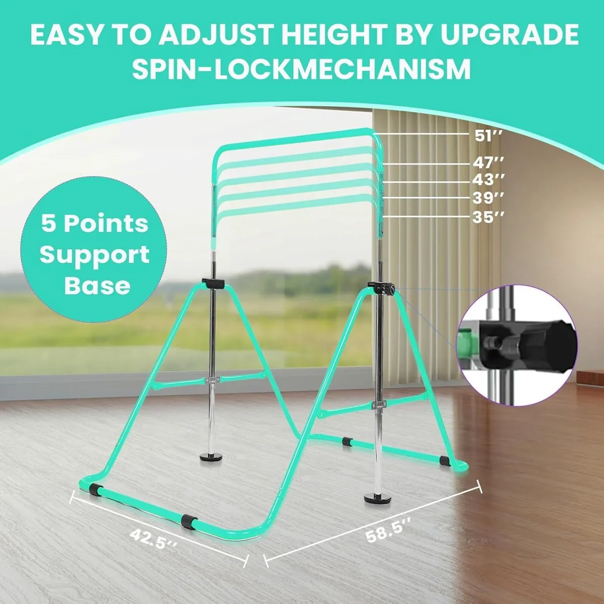 Kids Gymnastics Bar Foldable with Flying Ring - Image 3