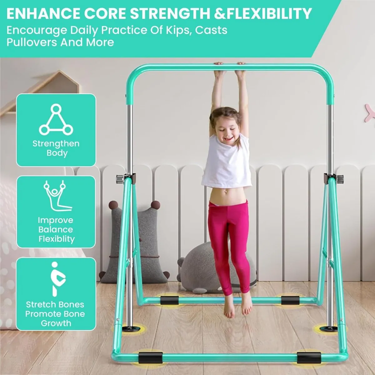 Kids Gymnastics Bar Foldable with Flying Ring - Image 2