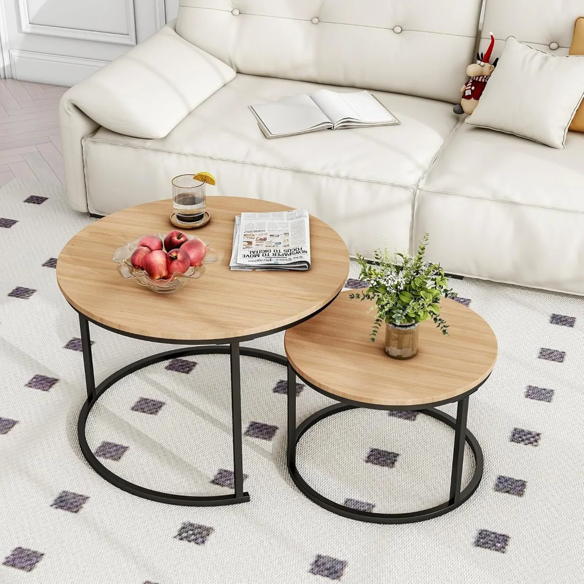 Round Nesting Coffee Table End Tables for Living - Image 1