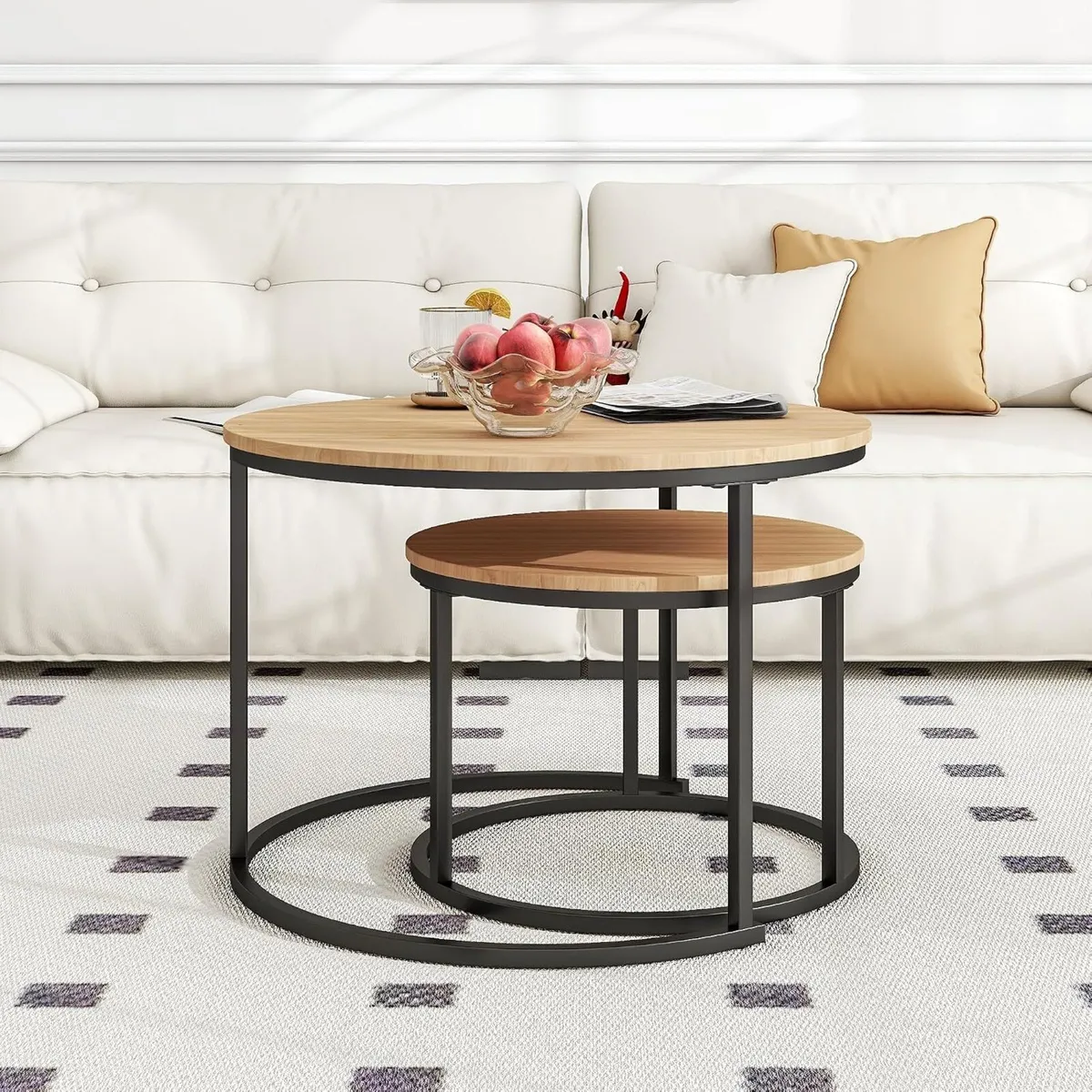 Round Nesting Coffee Table End Tables for Living - Image 4