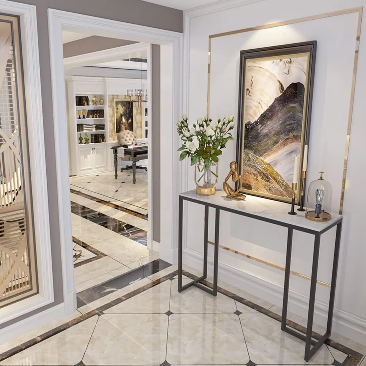 Slim Console Table Hallway Unit: Marble Top - Image 4