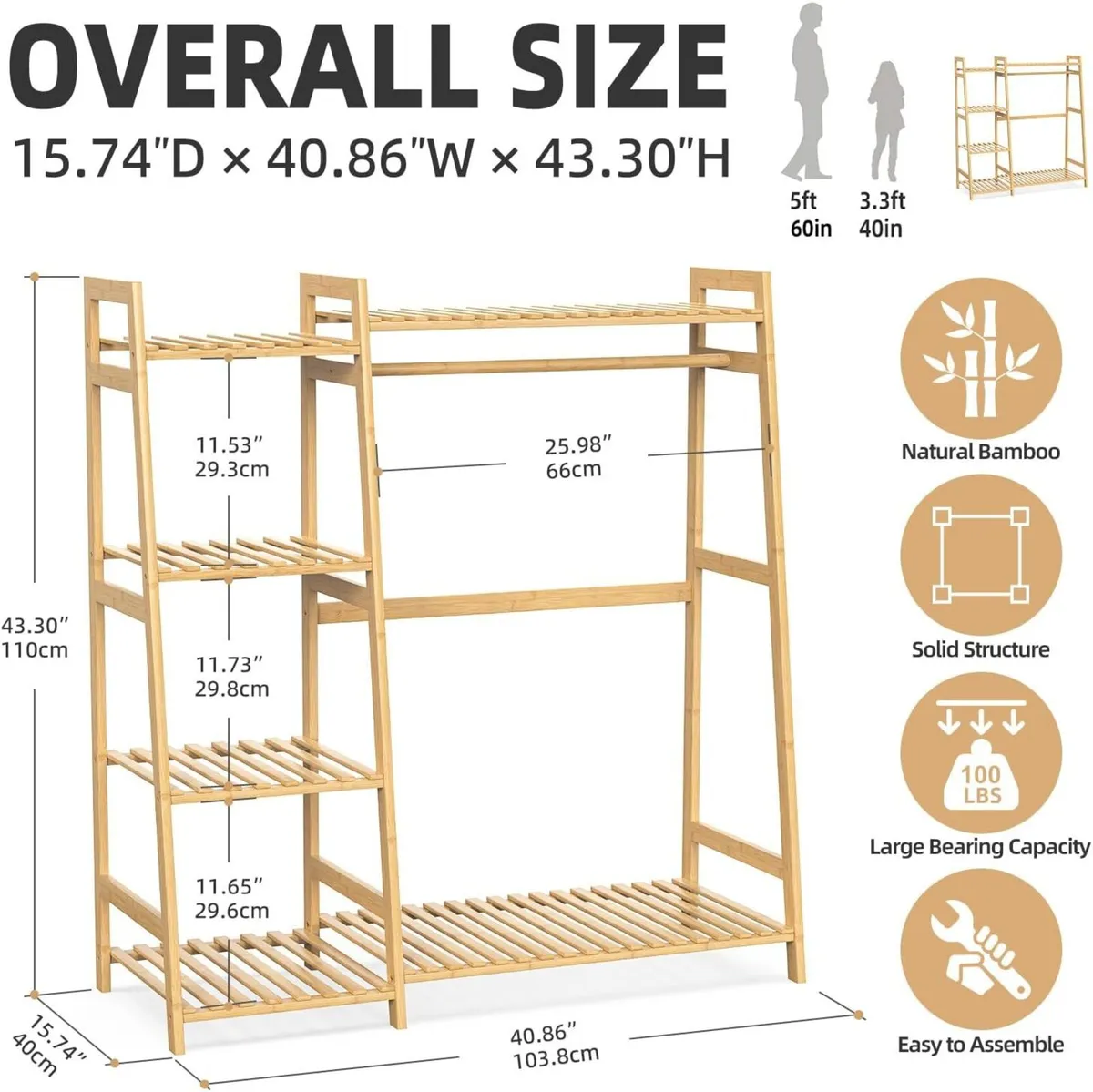 Kids Clothing Rack with Shelves Bamboo Clothes - Image 3