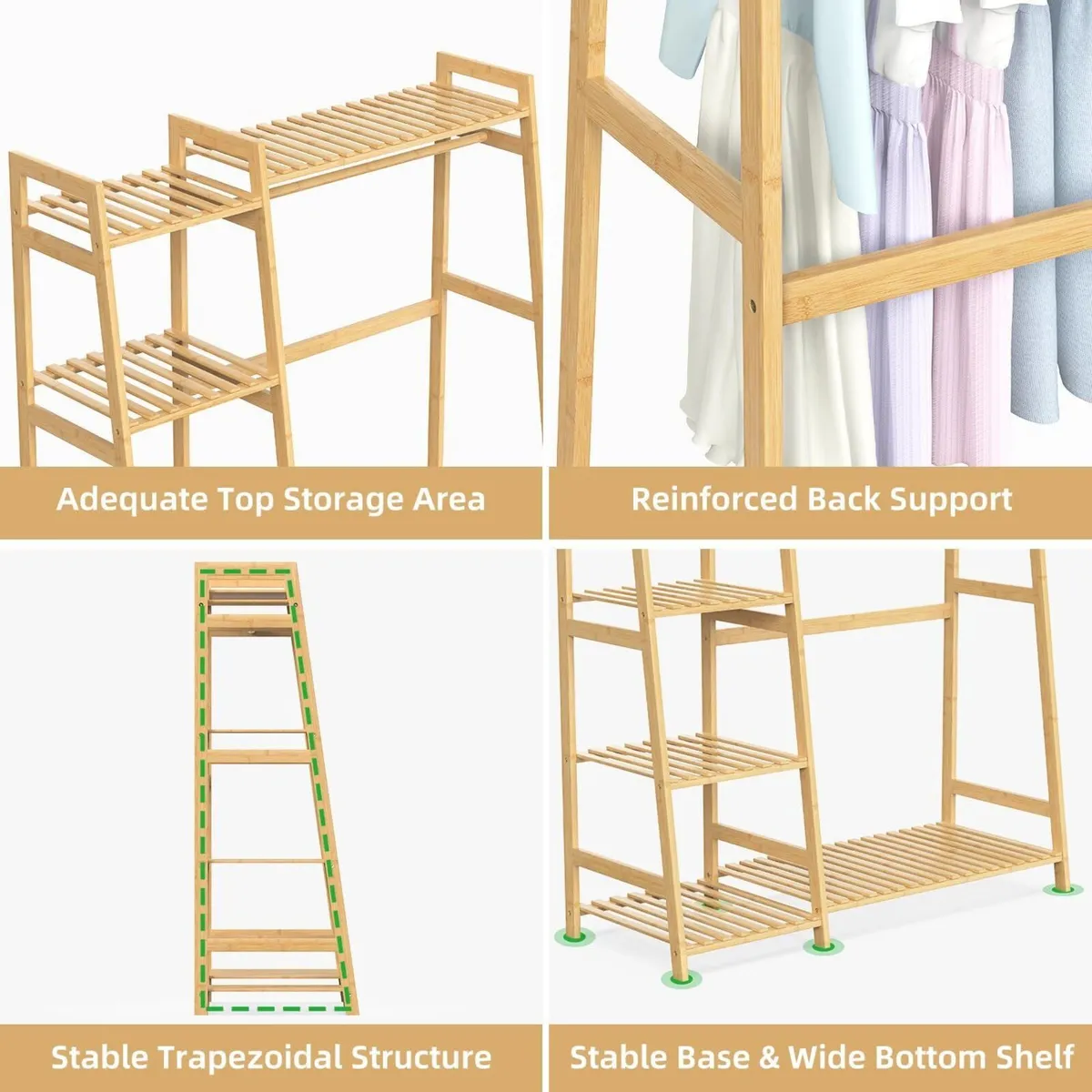 Kids Clothing Rack with Shelves Bamboo Clothes - Image 2