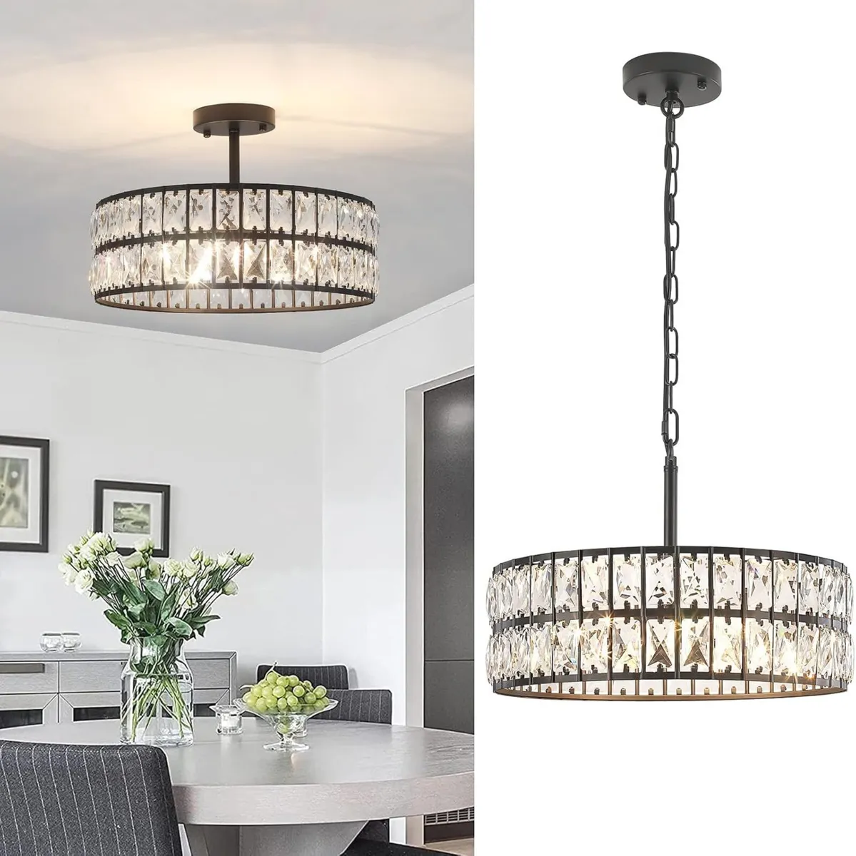 5- Round Crystal Drum Pendant Light Fitting - Image 1