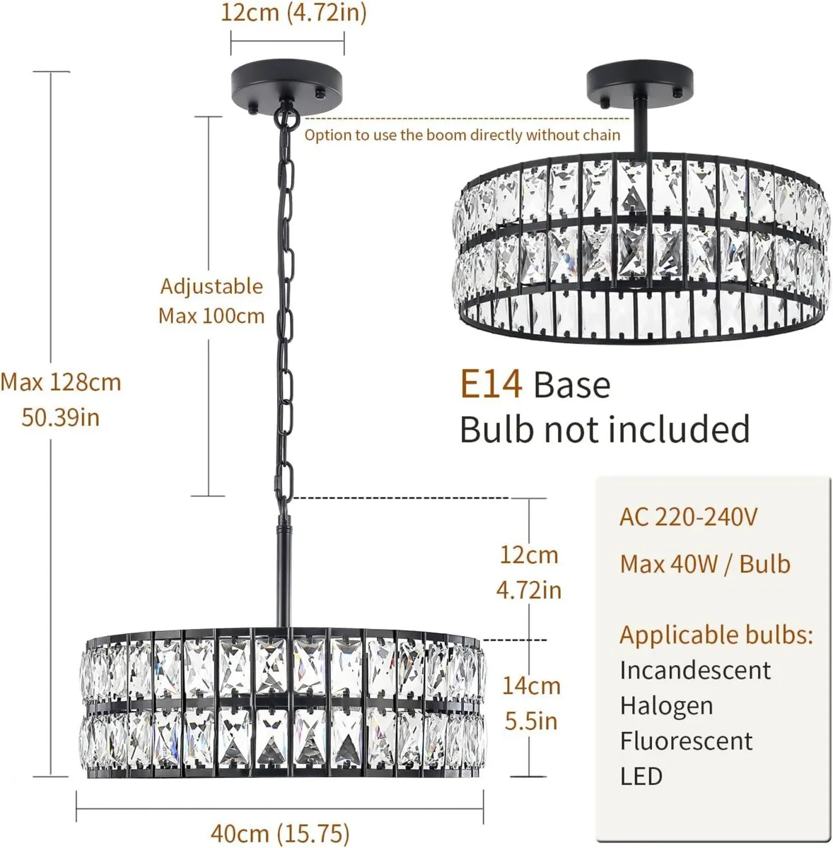 5- Round Crystal Drum Pendant Light Fitting - Image 3