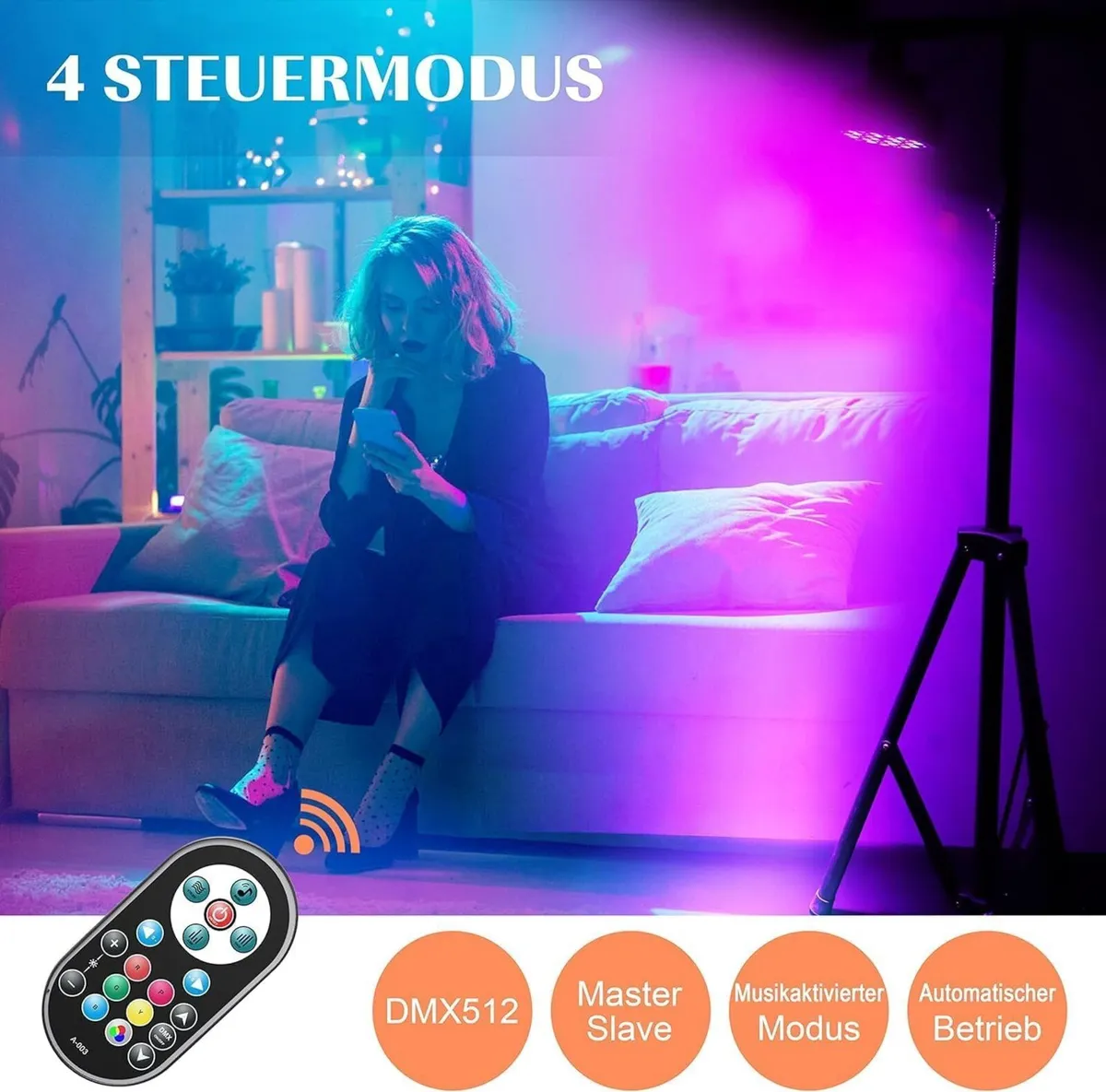 RGB 36 LED Stage Lights with Bag 72W (4 Pack) - Image 3