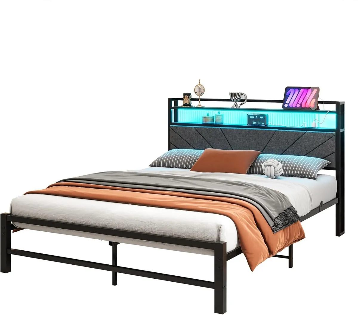 Bed Frame with LED Lights Storage Upholstered - Image 4