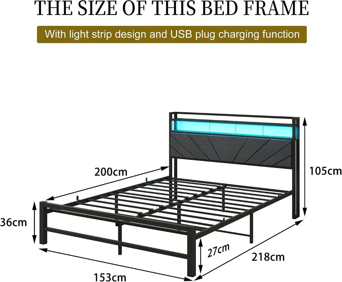 Bed Frame with LED Lights Storage Upholstered - Image 2