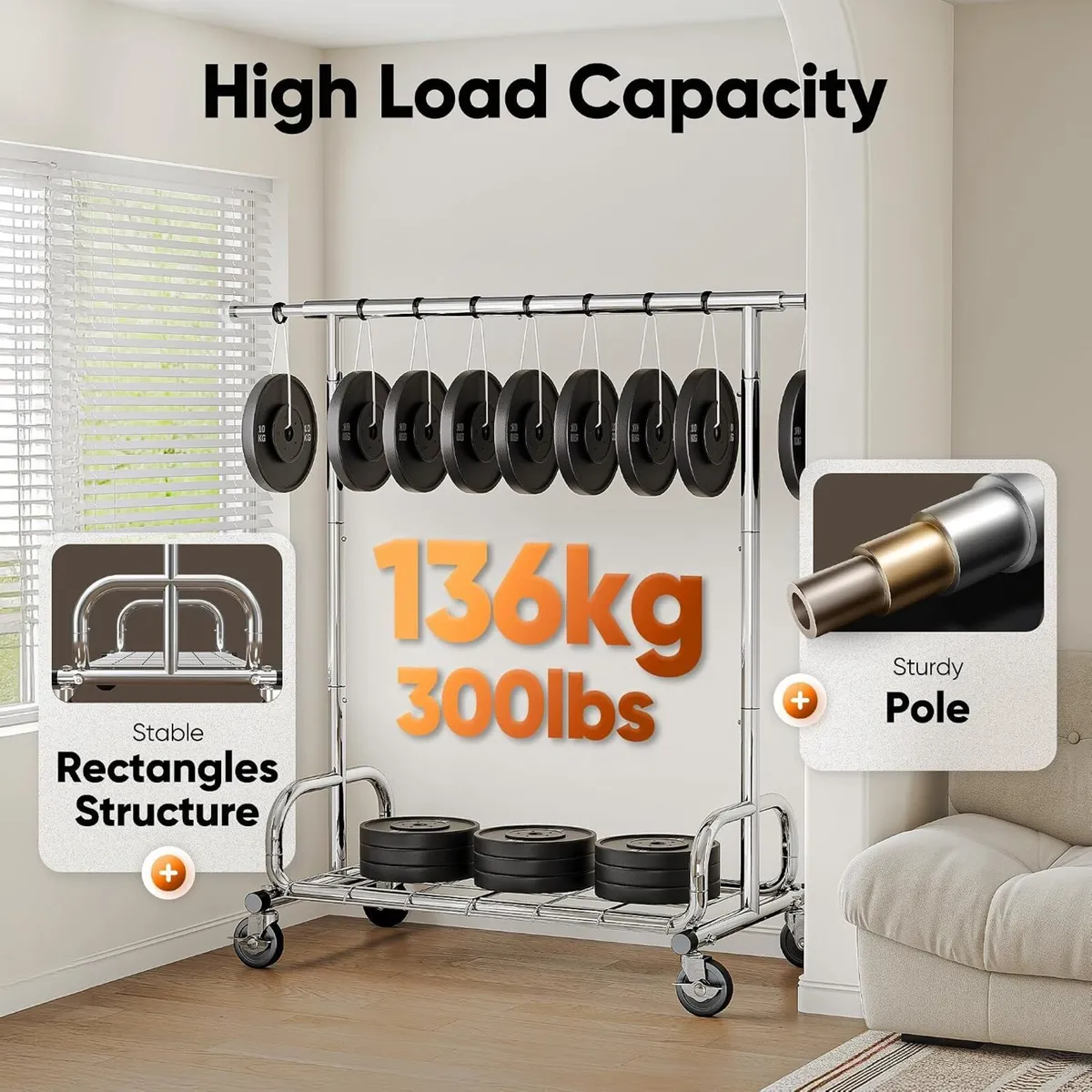 Heavy Duty Clothes Rail 136KG Capacity Extendable - Image 3