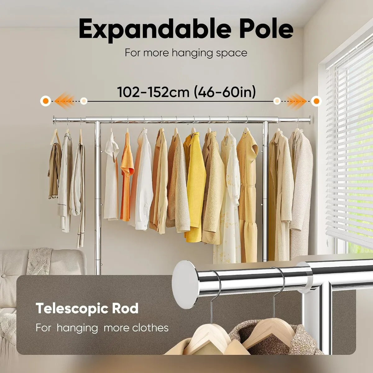 Heavy Duty Clothes Rail 136KG Capacity Extendable - Image 4