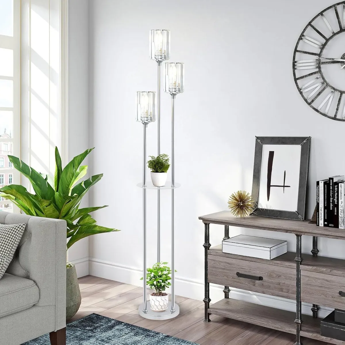 Modern Floor Lamp with Shelves 3-Lights Lamps - Image 2
