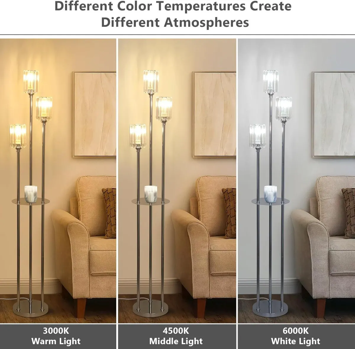 Modern Floor Lamp with Shelves 3-Lights Lamps - Image 3