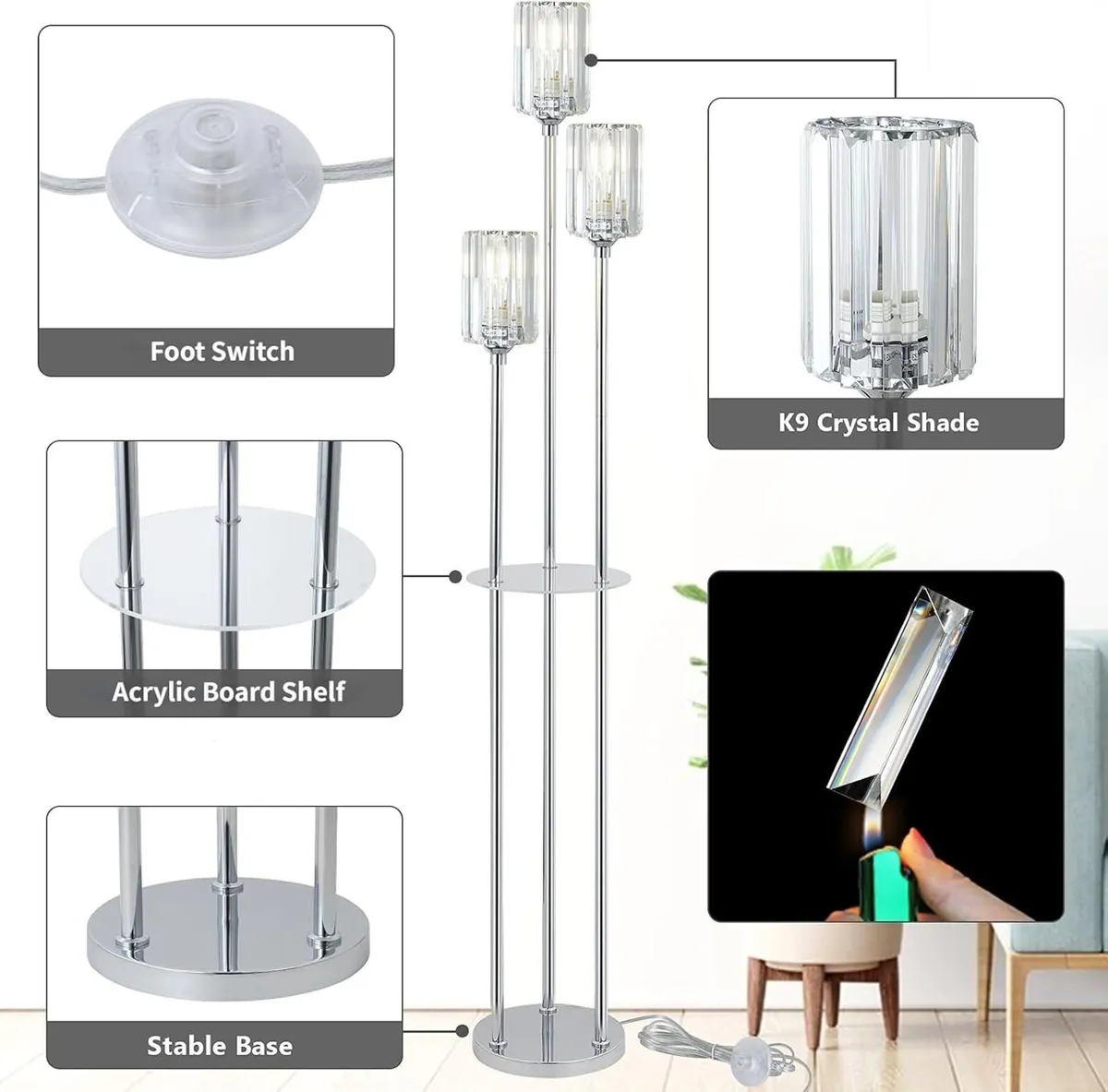 Modern Floor Lamp with Shelves 3-Lights Lamps - Image 4