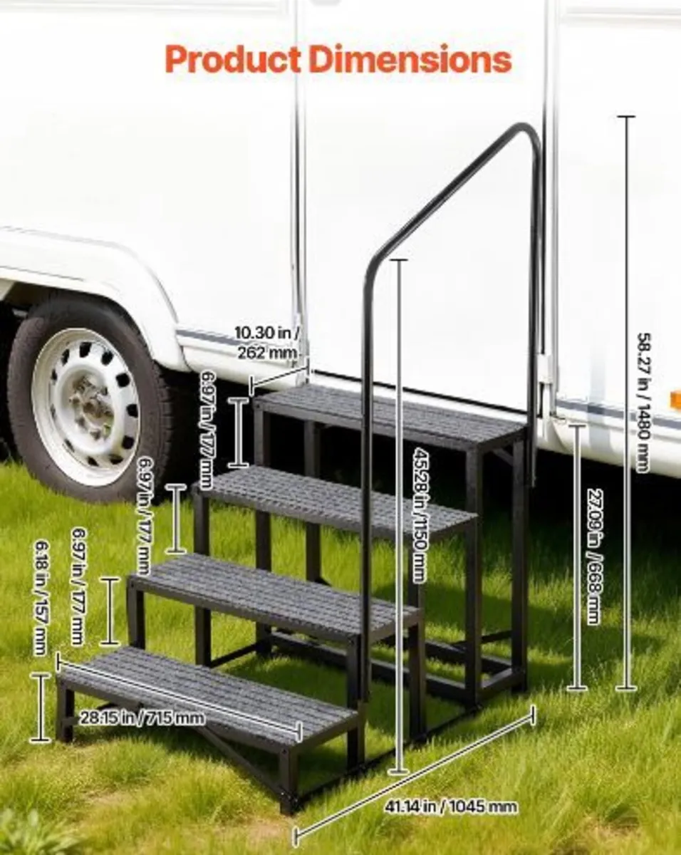RV Steps with Handrail, 4 Steps, 300 kg Load - Image 3