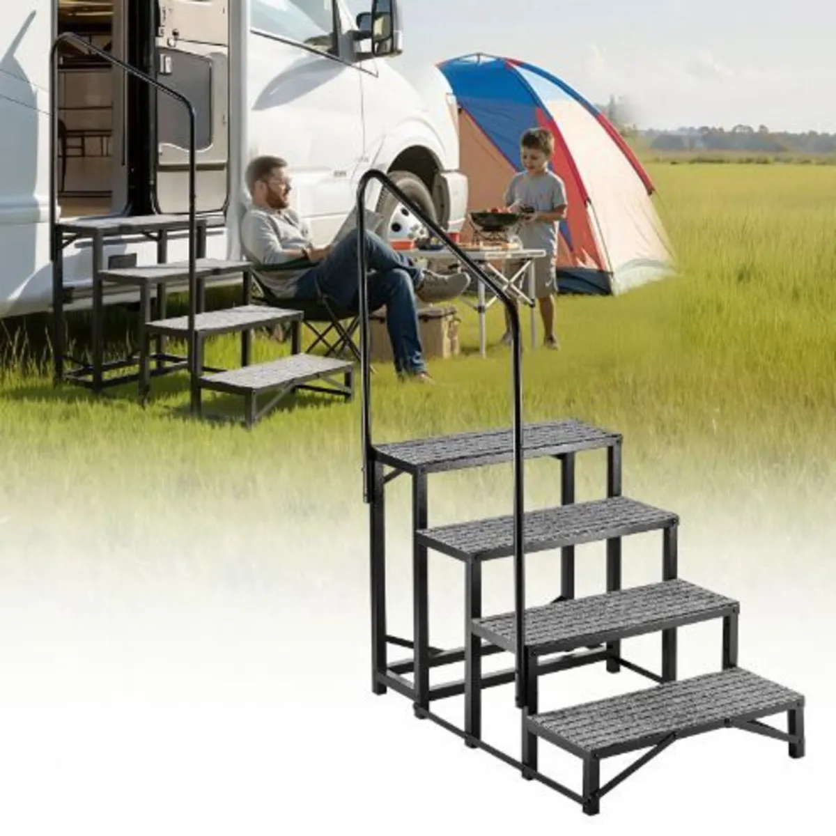 RV Steps with Handrail, 4 Steps, 300 kg Load - Image 2