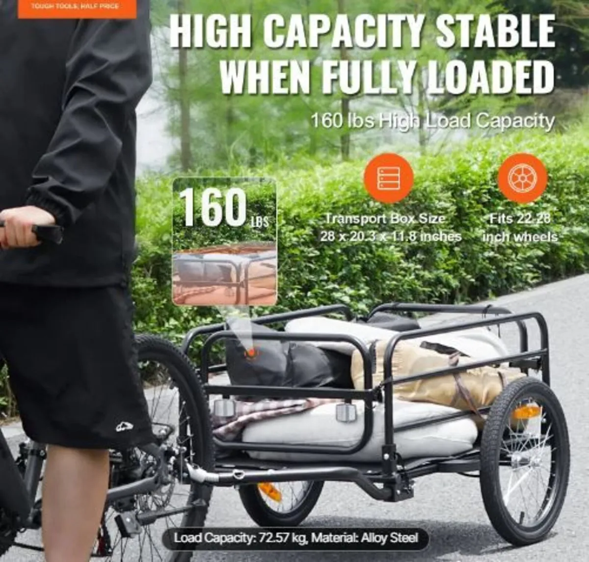 Bike Cargo Trailer, 72.5 kg Load Capacity - Image 1