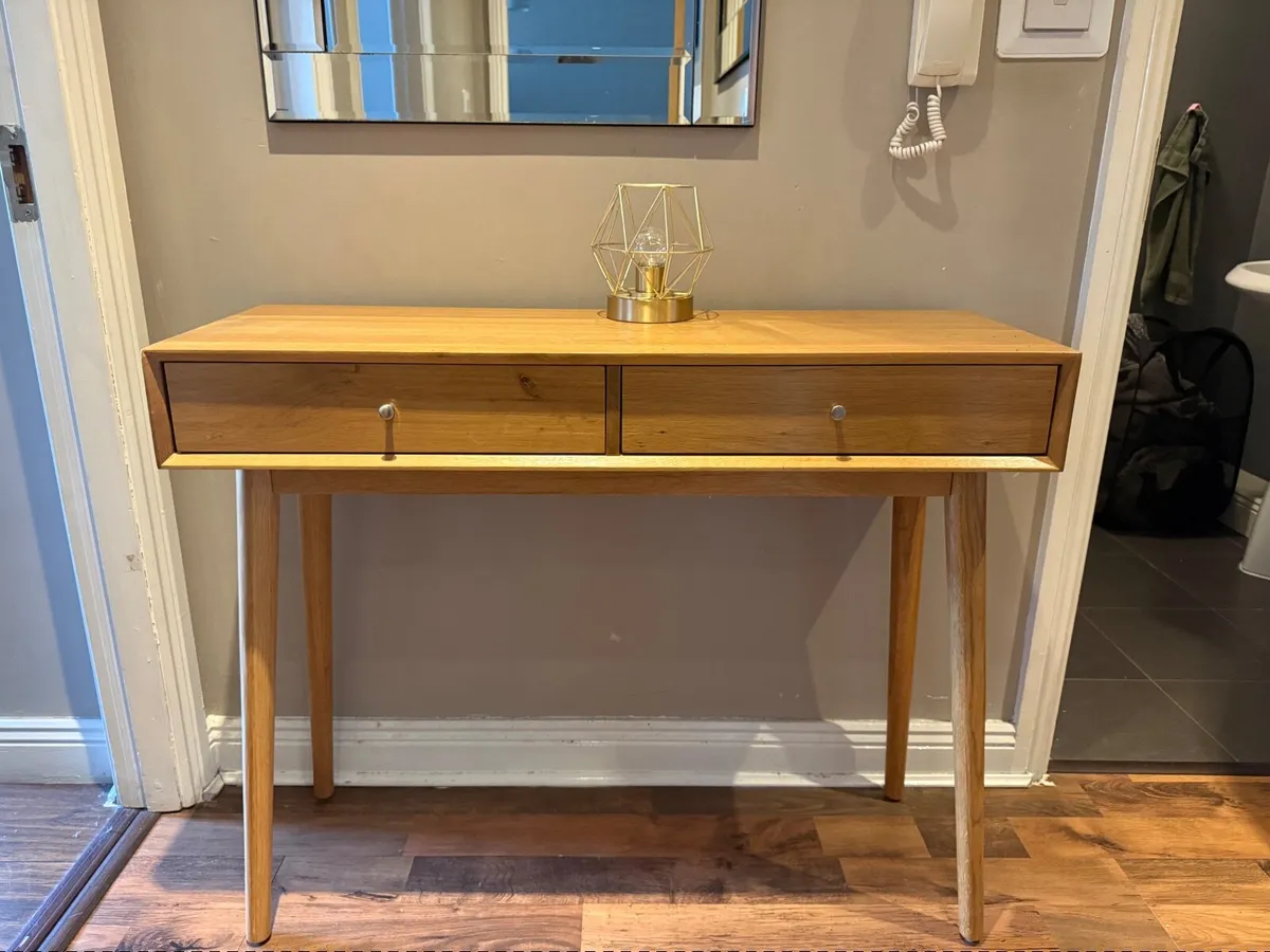Oak Mid-Century / Scandi Console Table – 2 Drawers - Image 1