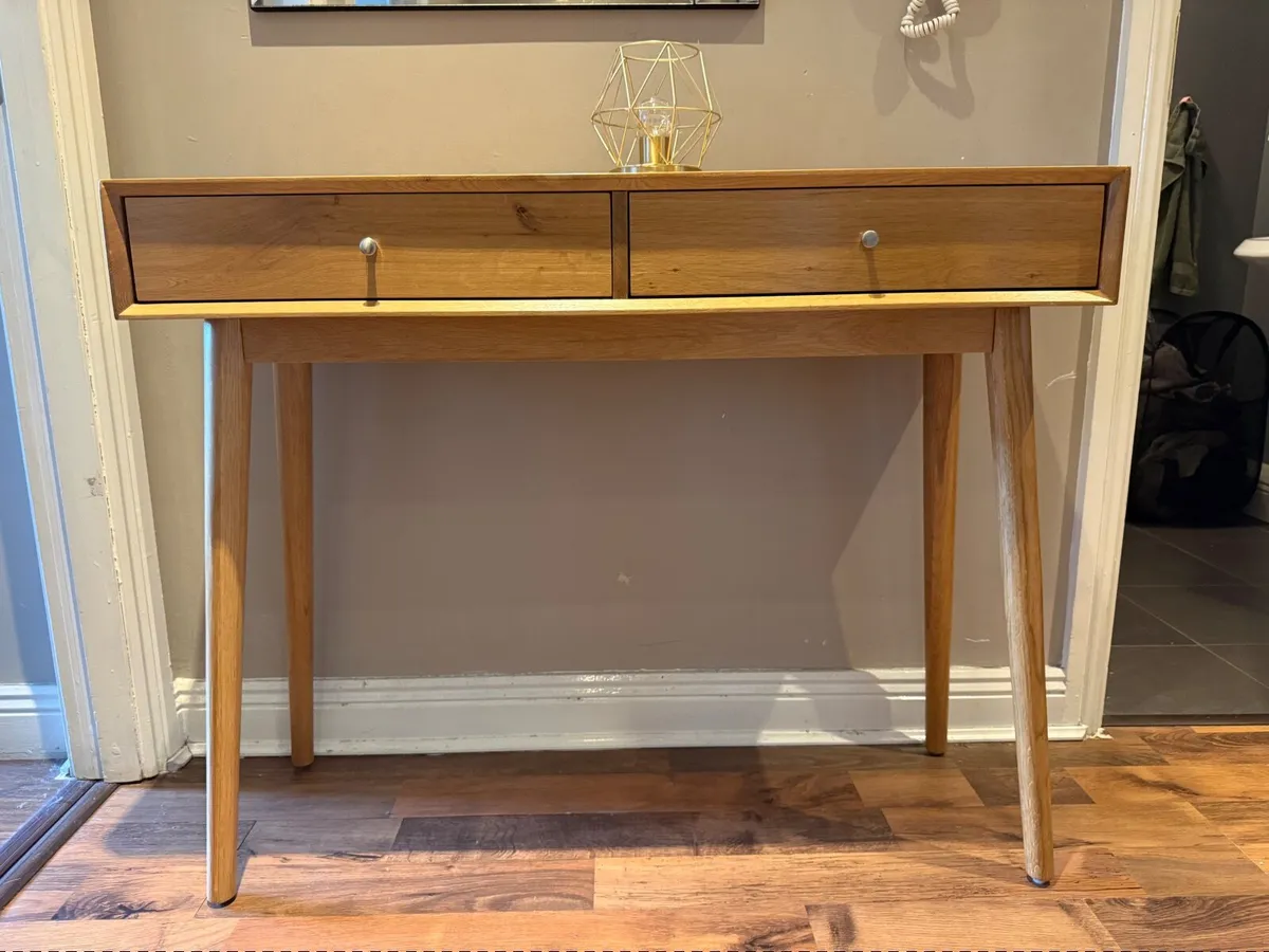 Oak Mid-Century / Scandi Console Table – 2 Drawers - Image 2